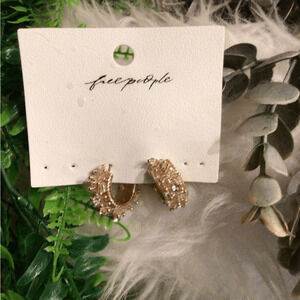 Free People Rose Gold Crystal Pave Huggie Earrings